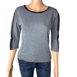 Halogen 3/4 length sleeve vegan leather trim tee
